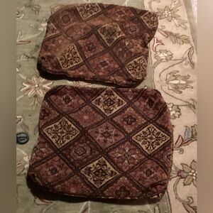 Pair RUST, BURGUNDY,CAMEL KILIM MOROCCAN BROCADE CHAIR COVERS  EPLVC  21” X 21”